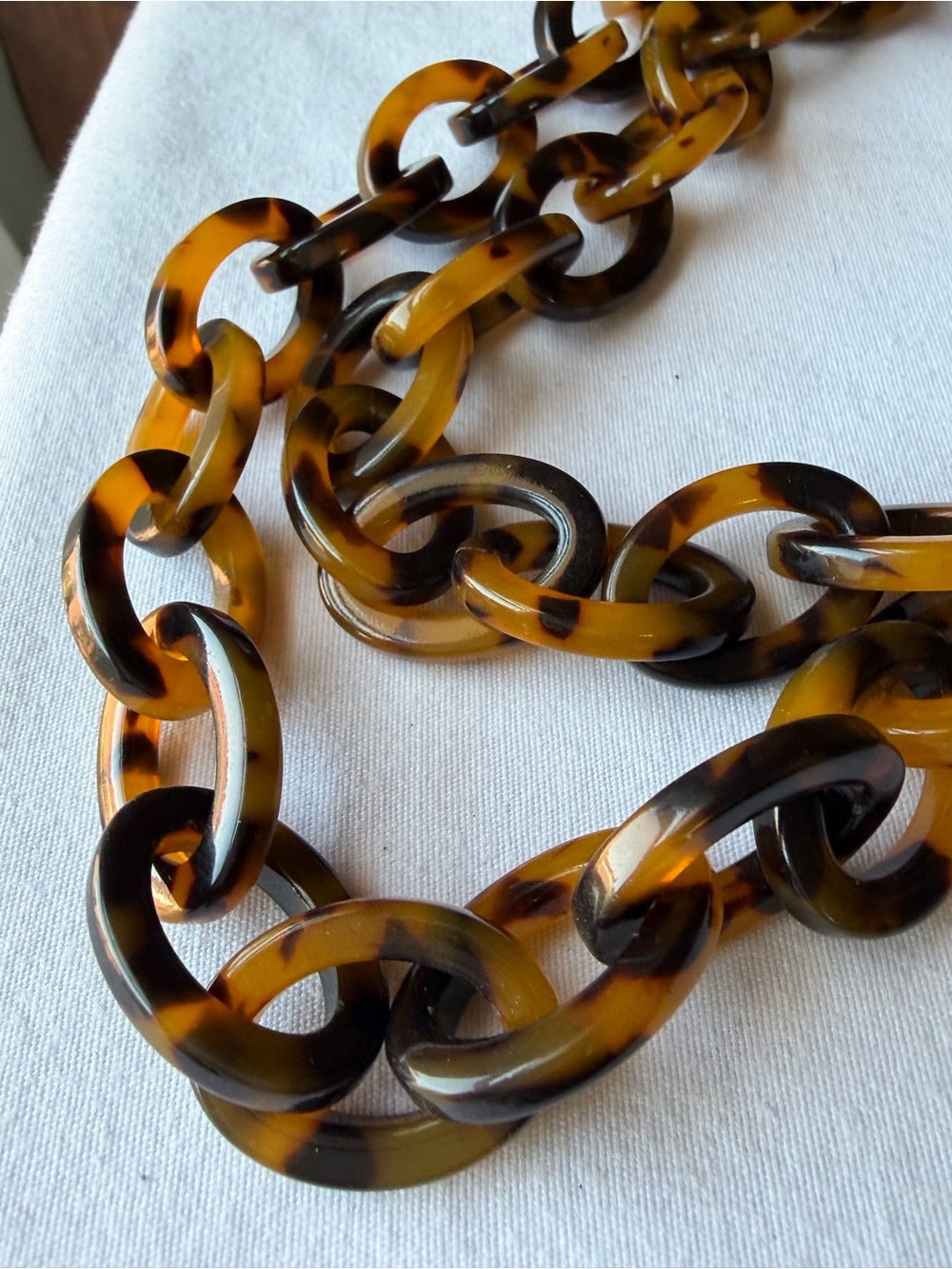 J.Crew Tortoise Shell Link Statement Necklace Double Strand Black Brown - Picture 8 of 11
